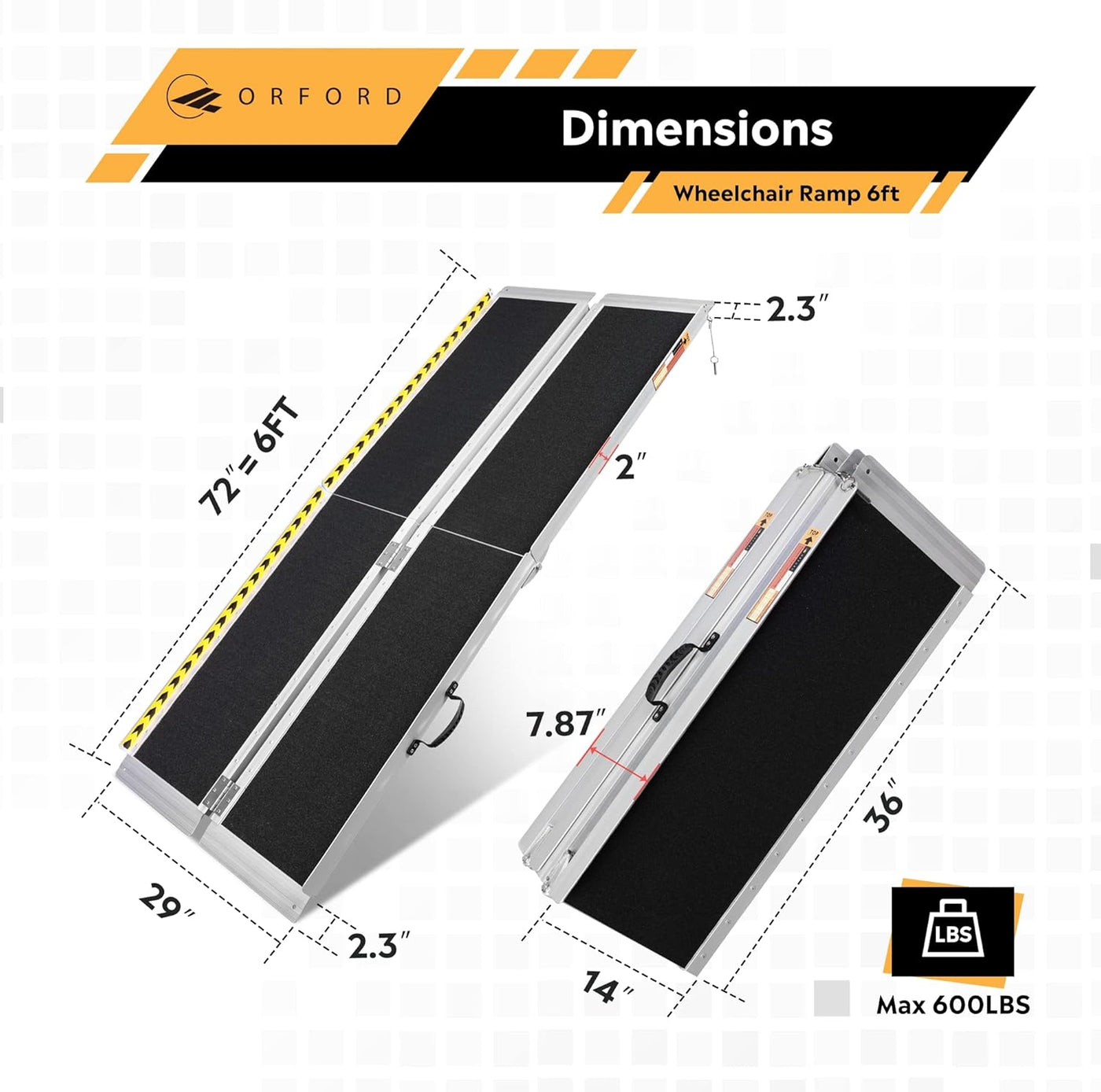 ORFORD Non Skid Wheelchair Ramp 6FT, Threshold Ramp with Slip-Resistant Surface - $140