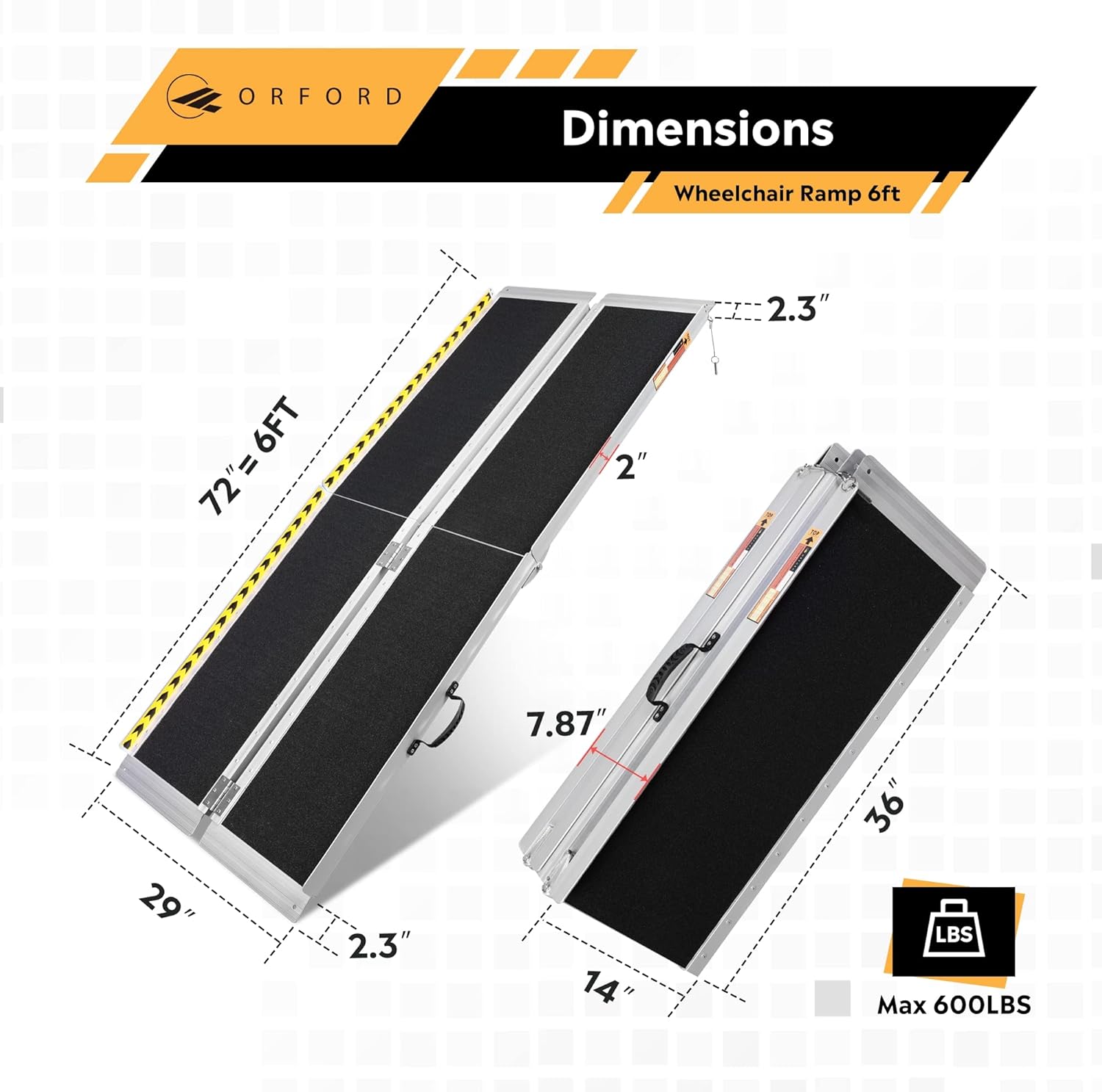ORFORD Non Skid Wheelchair Ramp 6FT, Threshold Ramp with Slip-Resistant Surface - $140