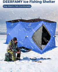 DEERFAMY Ice Fishing Shelter, 3/4/6/8 Person Ice Fishing Tent, Blue - $120