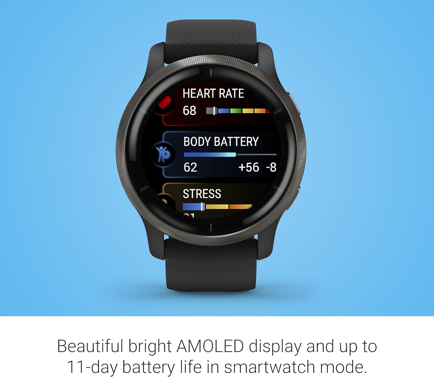 Garmin Venu 2, GPS Smartwatch Slate Bezel with Black Case and Silicone Band -$210