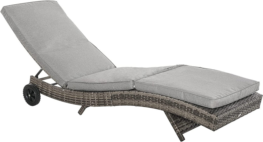 Outsunny Rattan Outdoor Chaise Lounge Chair with Grey Cushions - $140