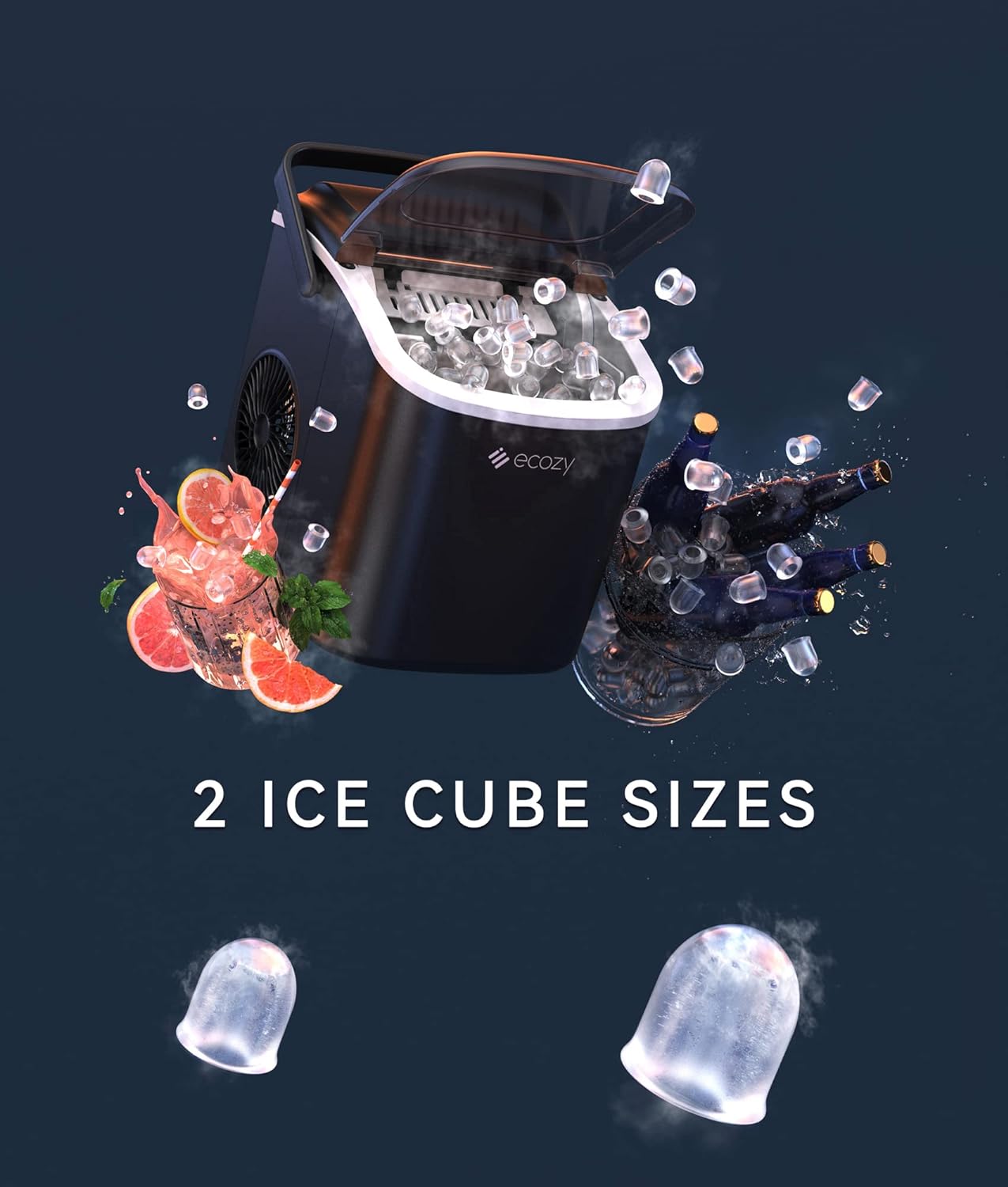 ecozy Portable Countertop Ice Maker - 9 Ice Cubes in 6 Minutes, 26
