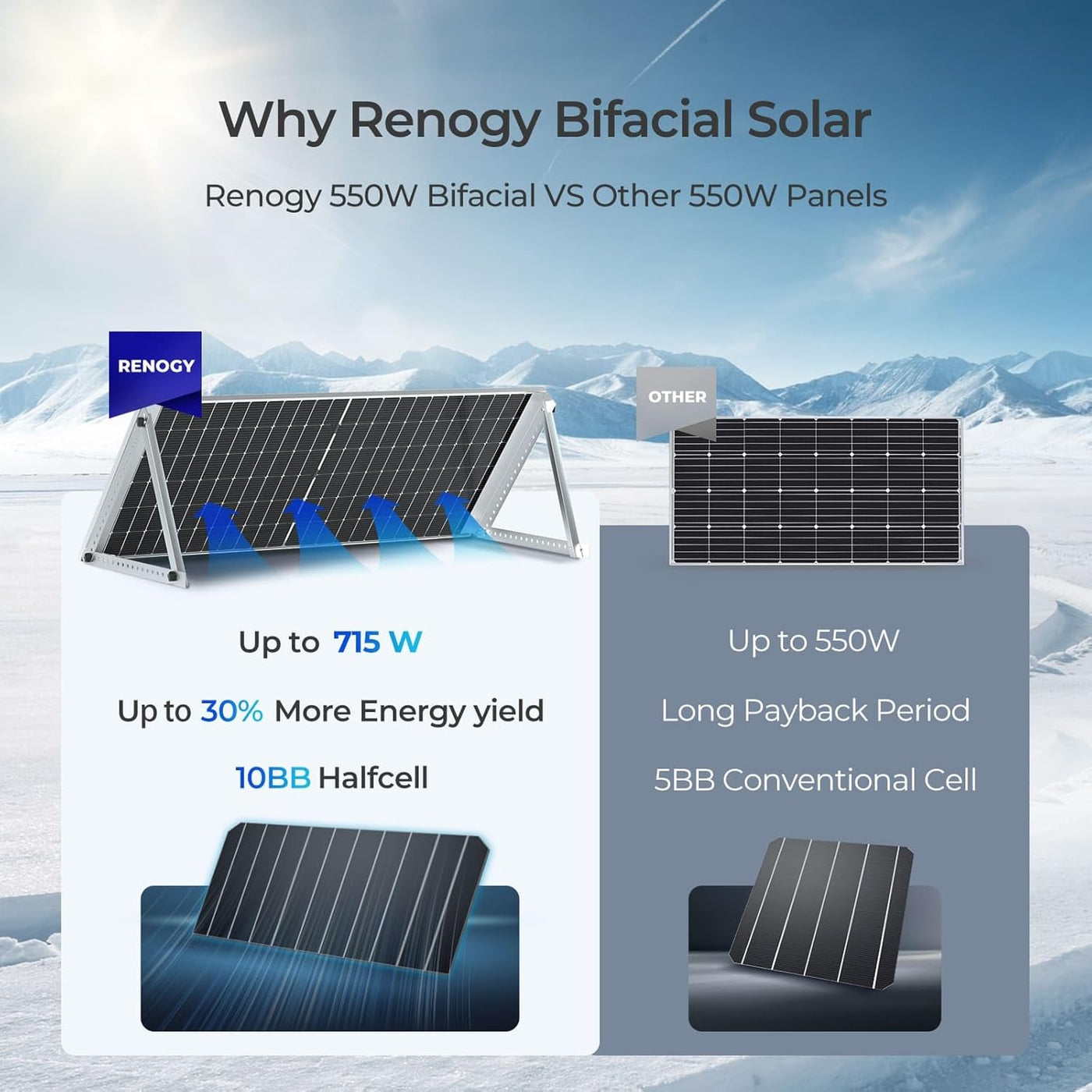 Renogy Bifacial 2pcs 550 Watt Solar Panels 12/24 Volt Monocrystalline - $530