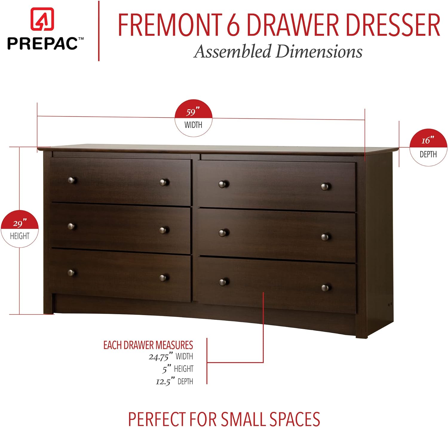 Prepac Fremont Bedroom Furniture: Espresso Double Dresser for Bedroom - $110