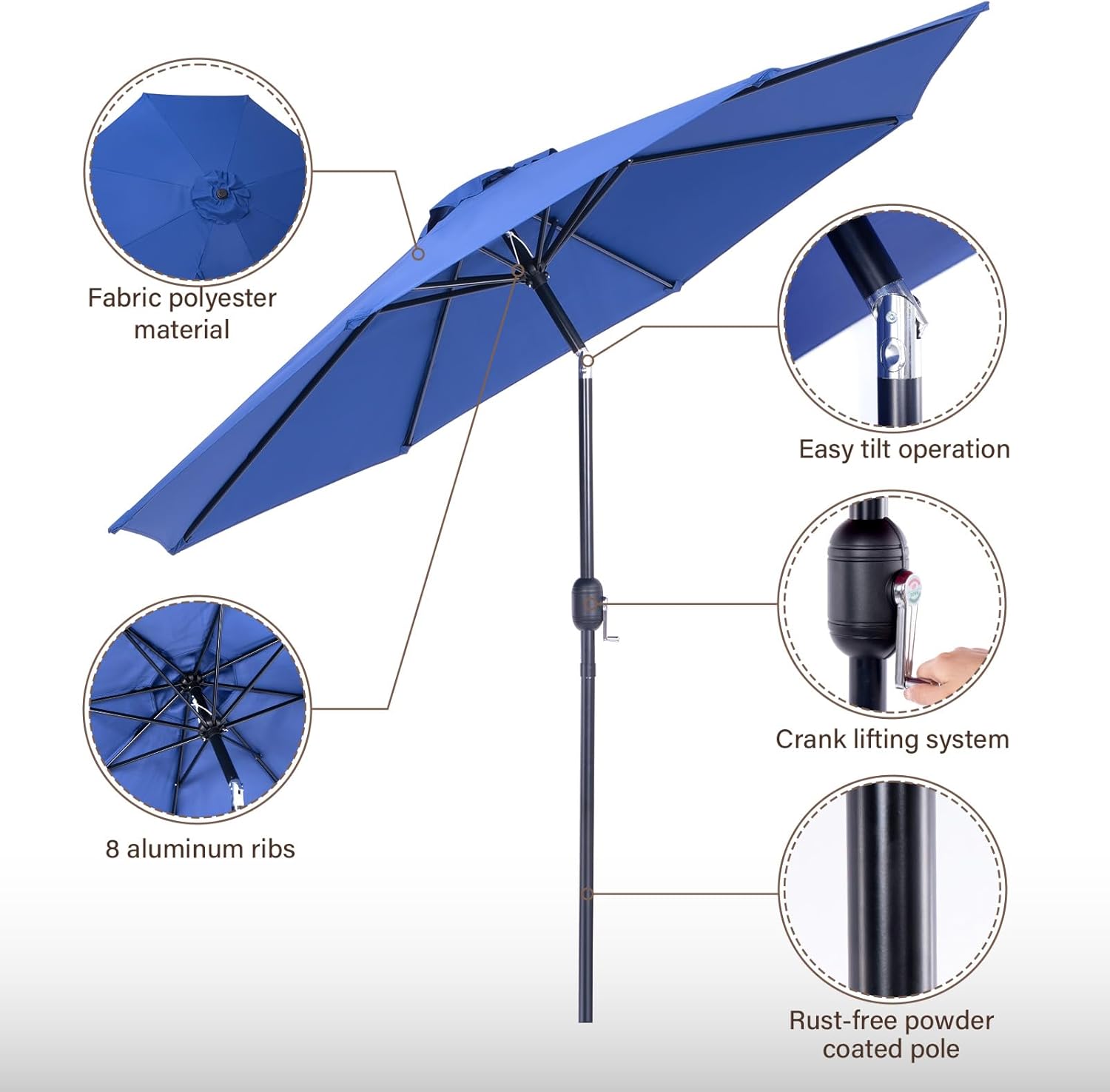 9 Ft Patio Umbrella with Push Button Tilt and Crank System - UV Resistant - Blue - $25