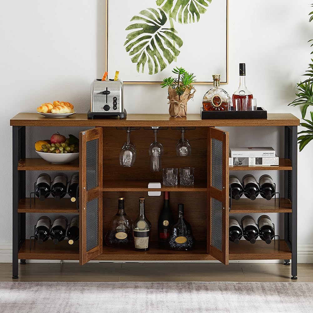 Industrial Wine Bar Cabinet Coffee Bar Cabinet for Liquor Glasses - $165