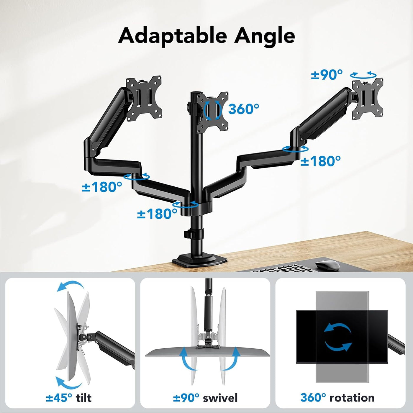 HUANUO Triple Monitor Mount for 13-27 inch Computer Screens, Triple Monitor Stand - $70