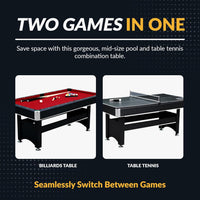 Hathaway Spartan 6 Ft Pool Table, with Ping Pong Multi Game Combo Tables - $265