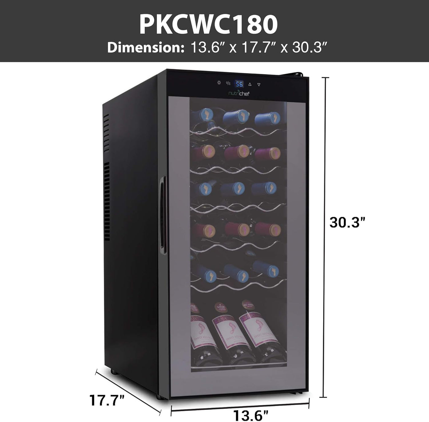 Nutrichef 18 Bottle Slim Wine Fridge | Red & White Wine Chiller, 30x13x17 IN - $185