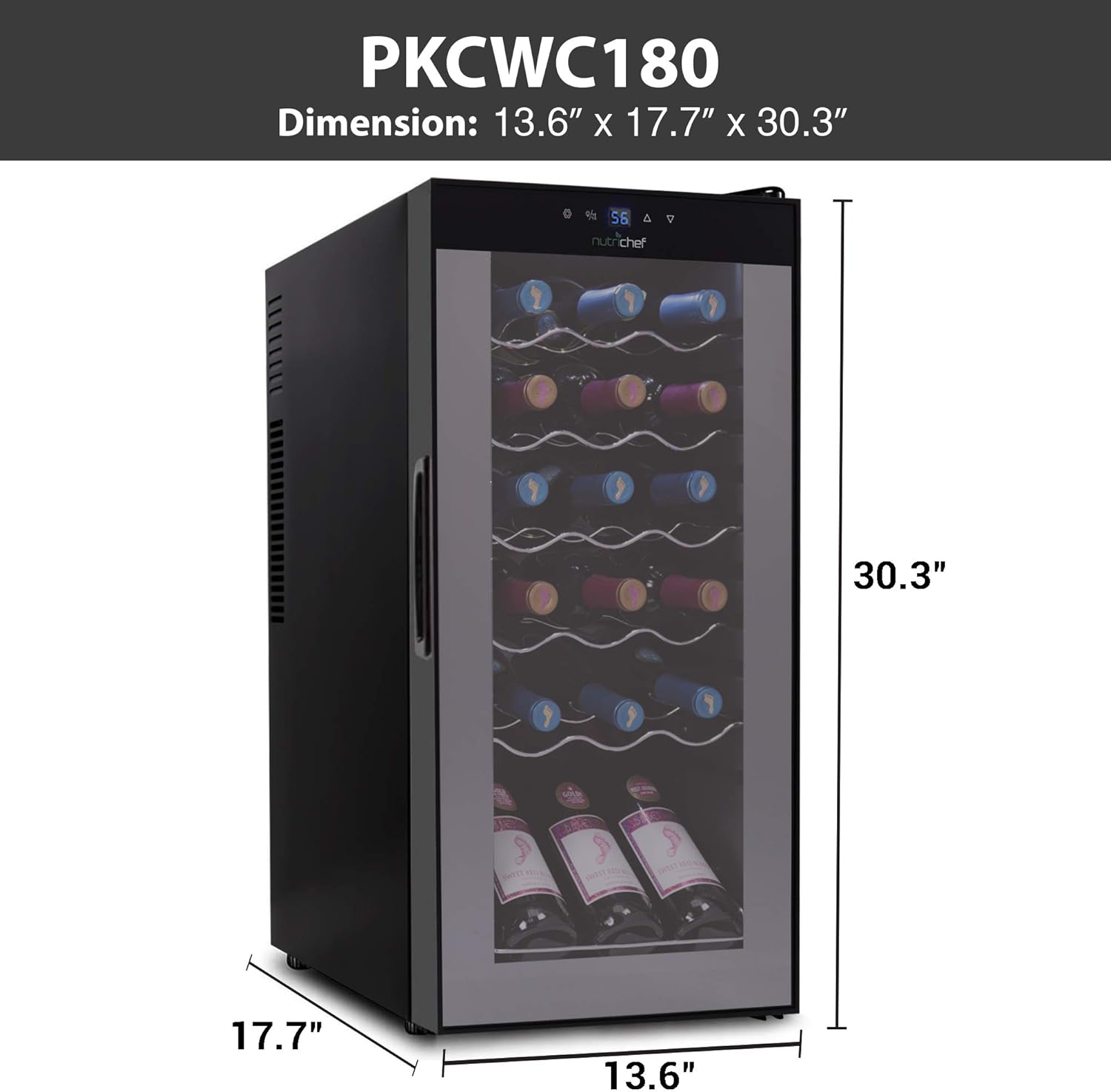 Nutrichef 18 Bottle Slim Wine Fridge | Red & White Wine Chiller, 30x13x17 IN - $185
