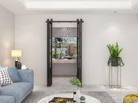 48 in. x 84 in. 3/4 Lites Frosted Glass Black Steel Frame Double Bi-Fold Barn Doors - $515