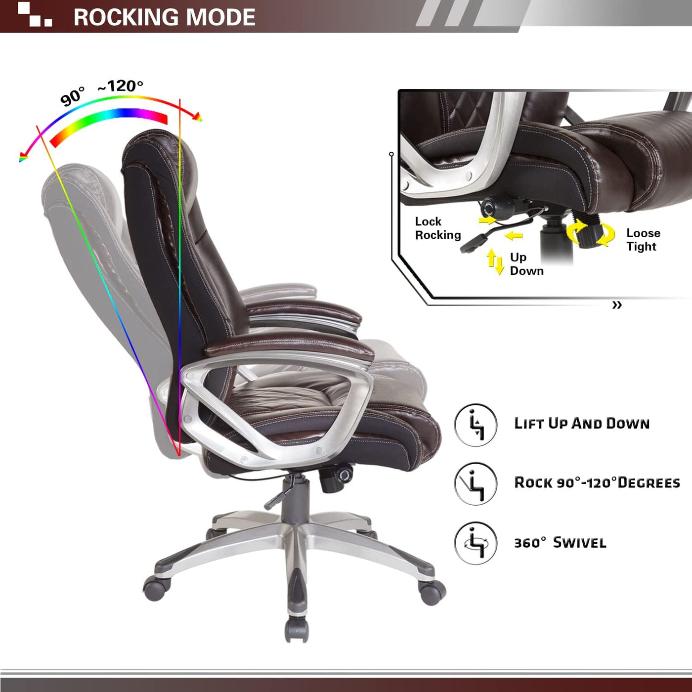High Back Executive Office Chair 300lbs - Adjustable Built-in Lumbar Support - $130