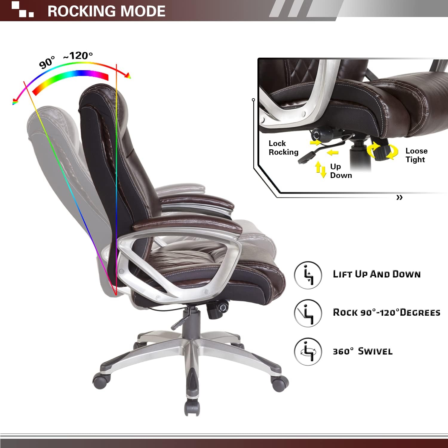 High Back Executive Office Chair 300lbs - Adjustable Built-in Lumbar Support - $130