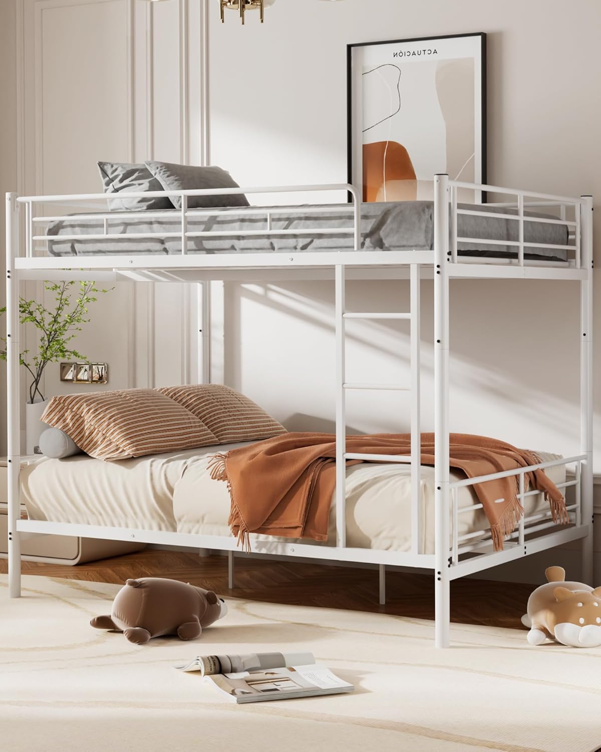 Metal Full Over Full Size Bunk Bed with Ladder and Full-Length Guardrail - $125