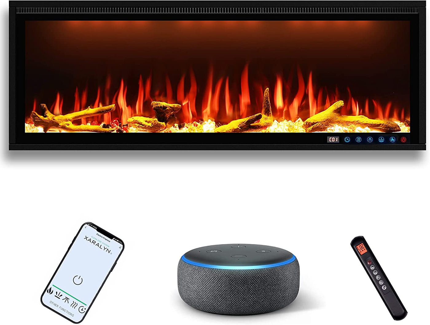 Smart Fireplace Heater, 50'' WiFi-Enabled Electric Fireplace Inserts, Control via Alexa-$400