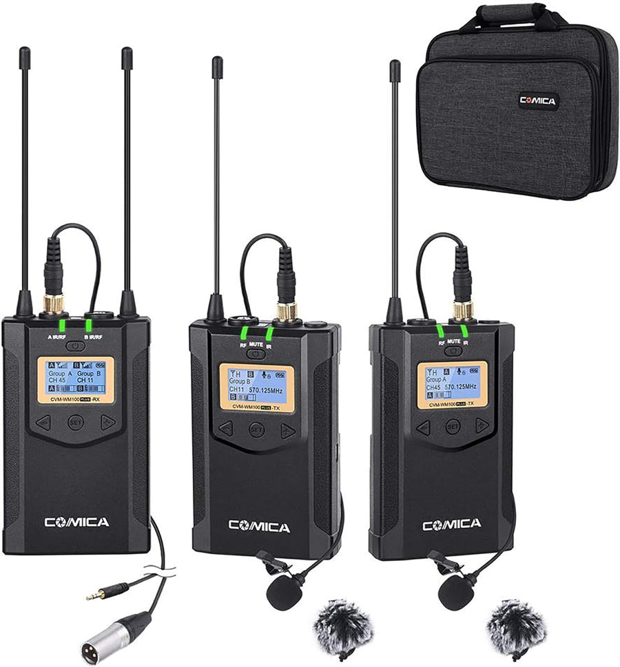 Comica CVM-WM100-PLUS UHF Dual-Transmitter Wireless Microphone System - $150