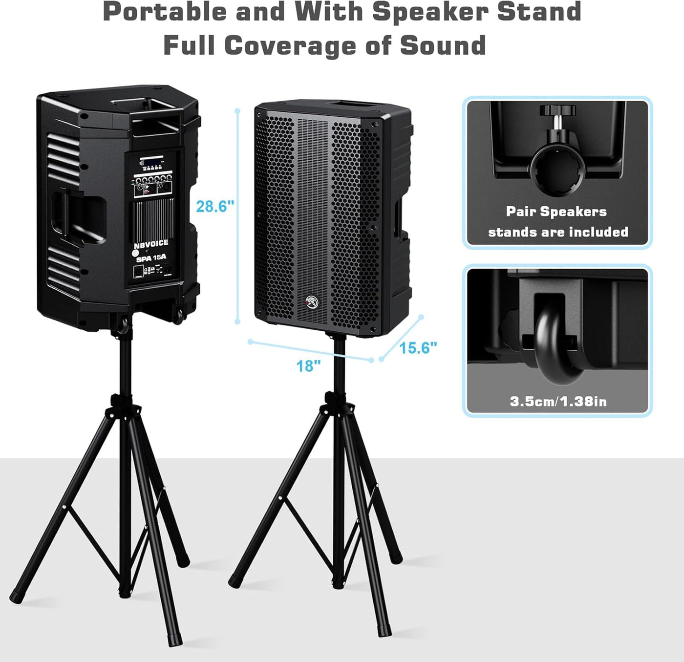 PA Bluetooth Speaker 15" (Pair) Bundle with 2X Steel Speaker Stand,Dual Speaker - $240