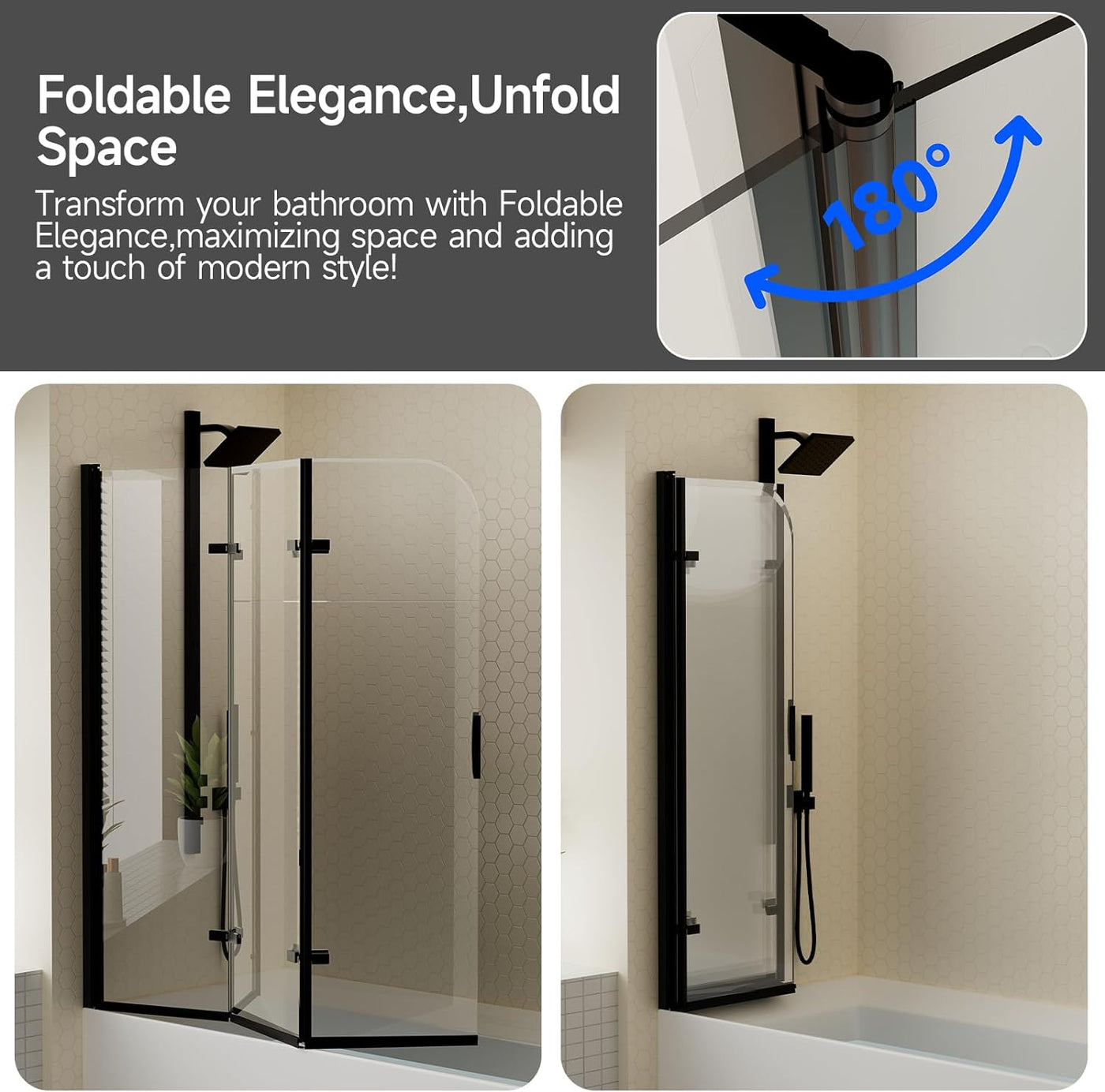 Bathtub Shower Door - 51" W x 59" H, Frameless Shower Door with Foldable Hinged - $175