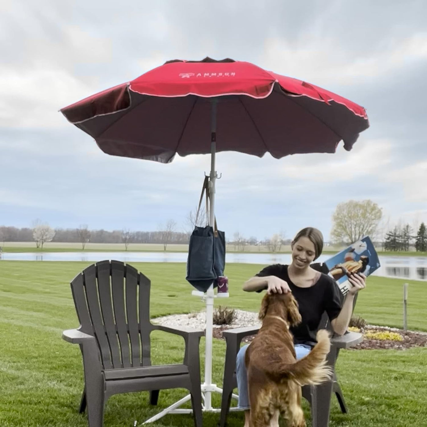 AMMSUN Shade Umbrella, Premium Portable Umbrella with Stand - $40