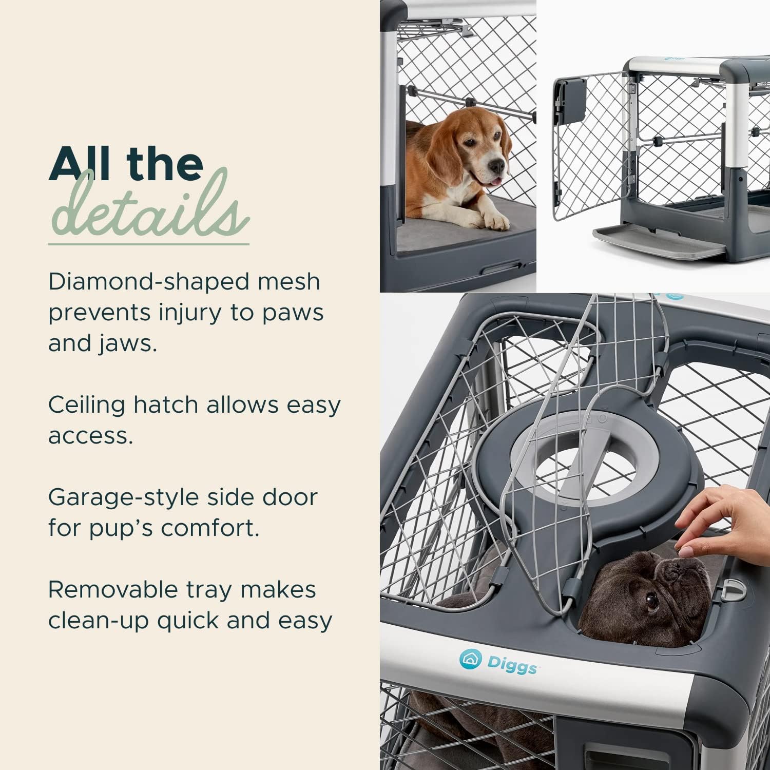 Diggs Revol Dog Crate (Collapsible, Portable Travel Dog Crate (Grey) - $180