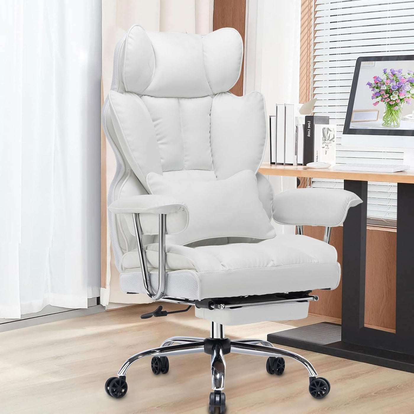 Efomao Desk Office Chair 400LBS, Big and Tall Office Chair, PU Leather Chair - $150