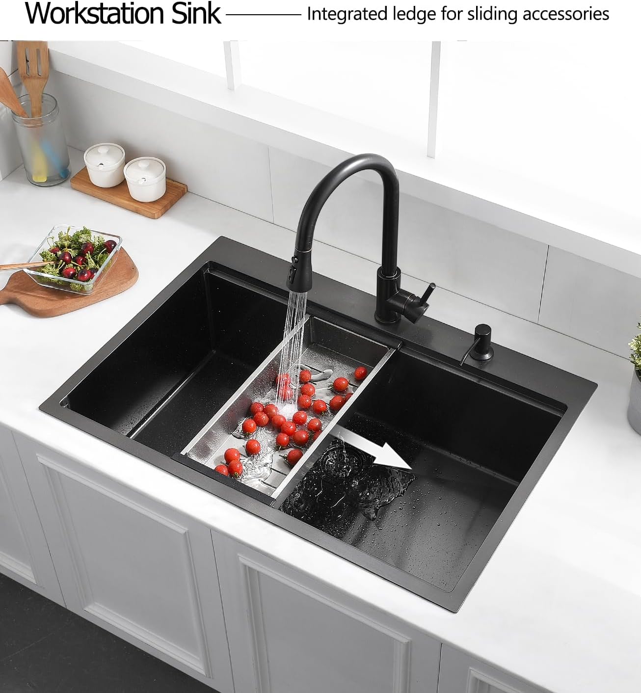 33 Drop In Black Workstation Kitchen Sink, Luckyhorse 33x22 16 Gauge - $180