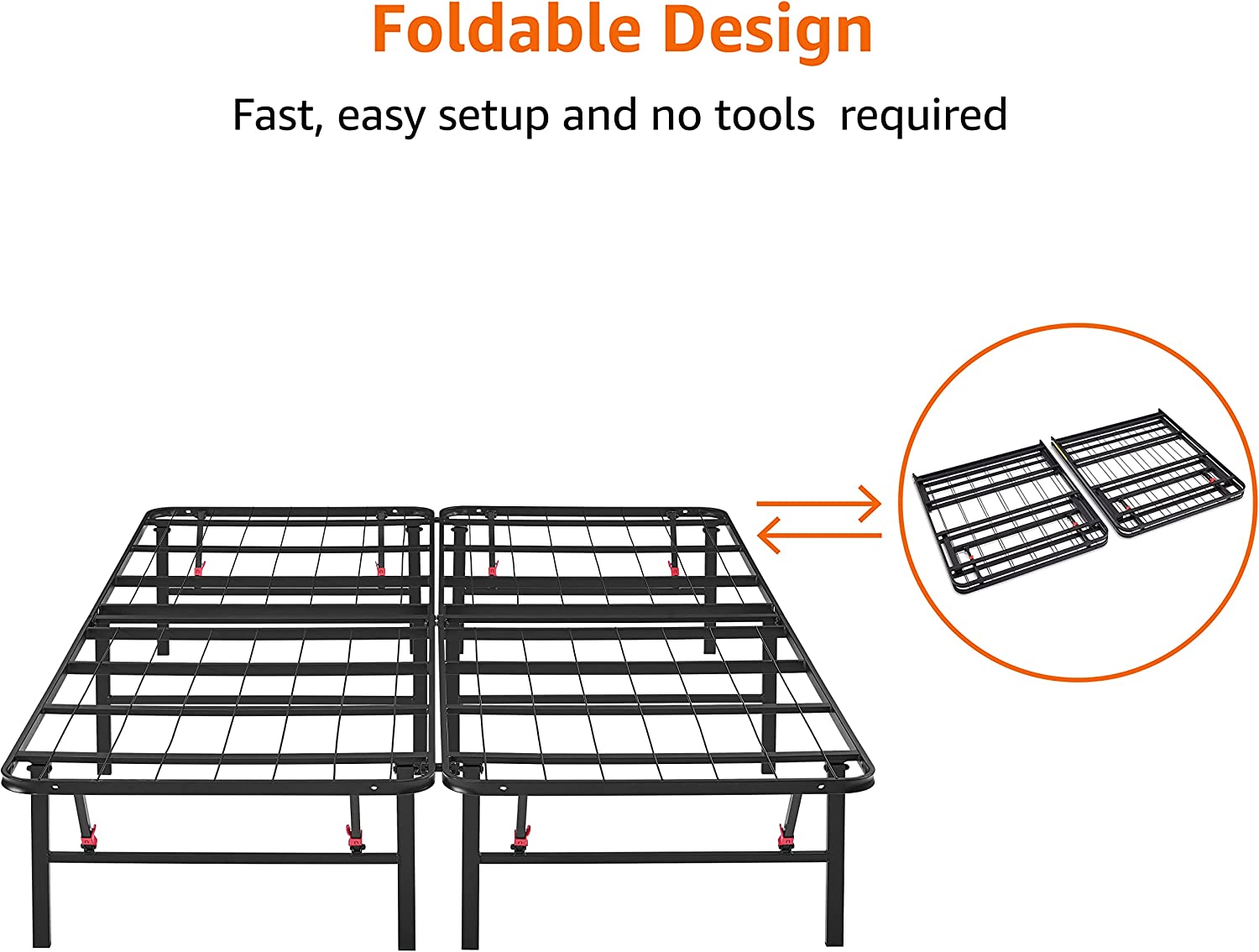 Amazon Basics Foldable Metal Platform Bed Frame, 14in High, King, Black - $110