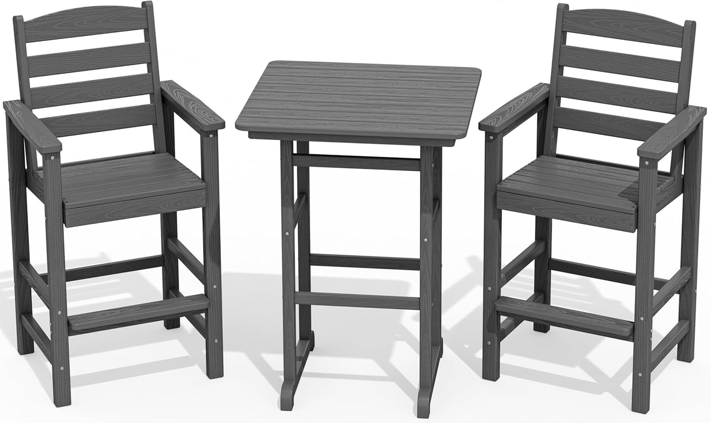 SERWALL Balcony Adirondack Chairs and Table 3 Pieces Set, Gray - $300