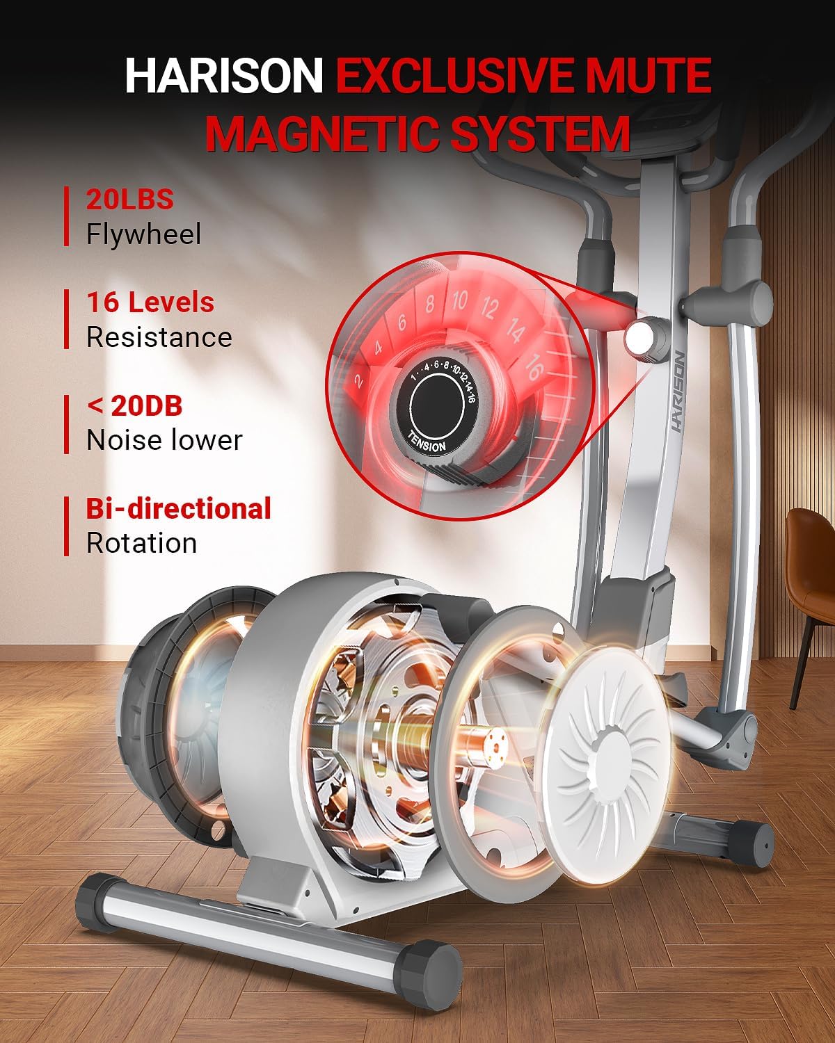 HARISON Elliptical Machine for Home 350 LBS Capacity, Magnetic - $385