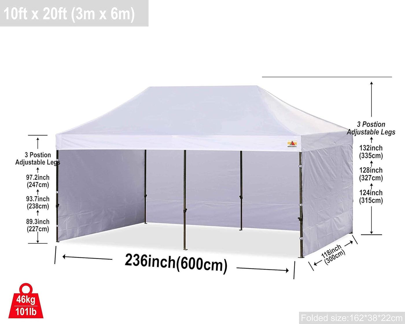 ABCCANOPY Heavy Duty Ez Pop up Canopy Tent with Sidewalls 10x20,White - $275