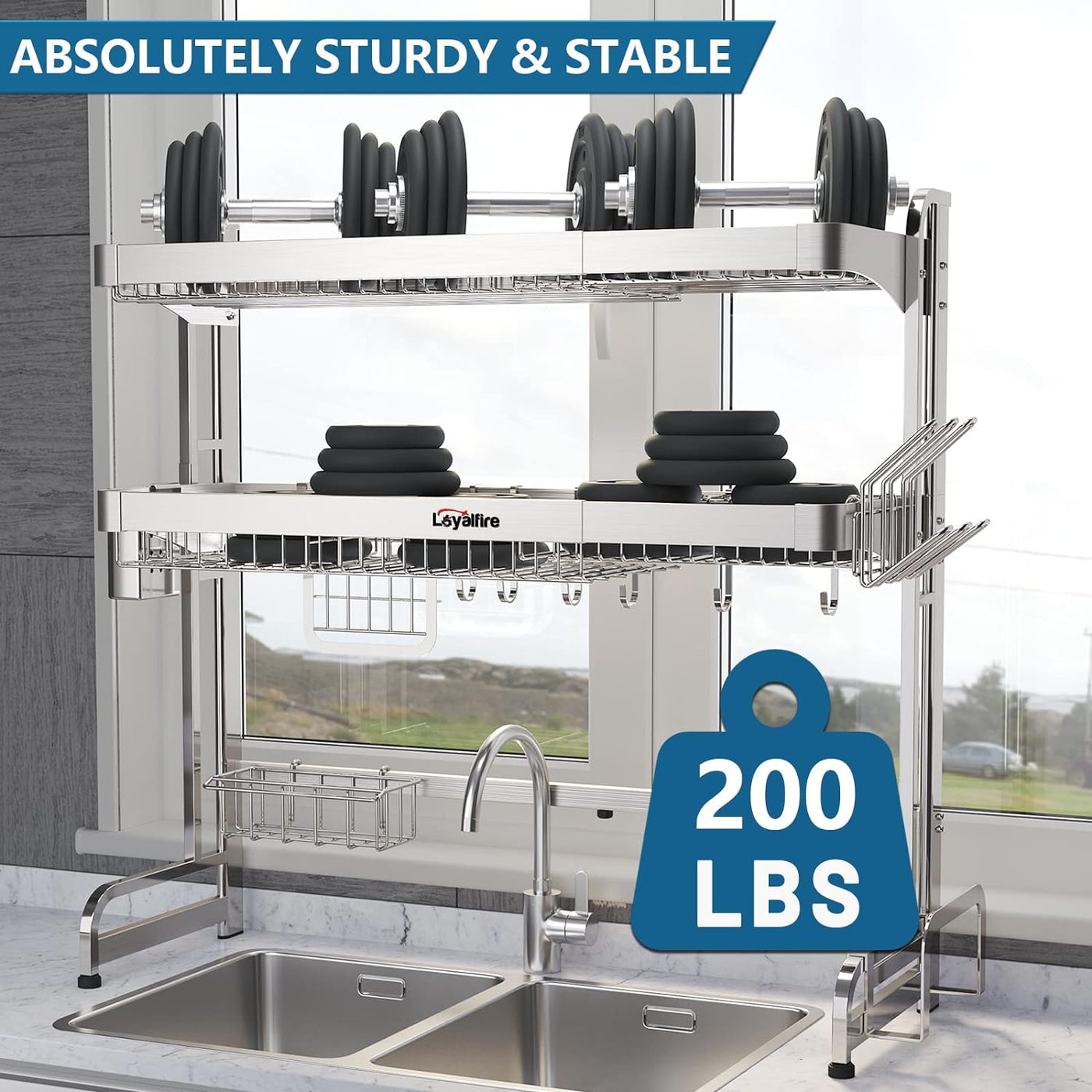 ULG Over The Sink Drying Rack, 2 Tier Length Adjustable (24.4-37