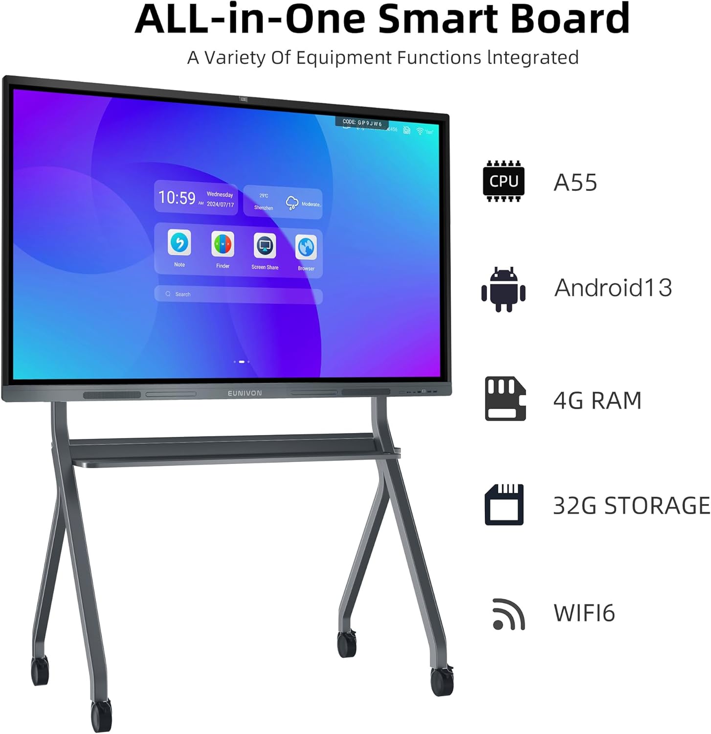Interactive Whiteboard, 65'' 4K UHD Smart Whiteboard (No Stand just Wall Mount) - $965