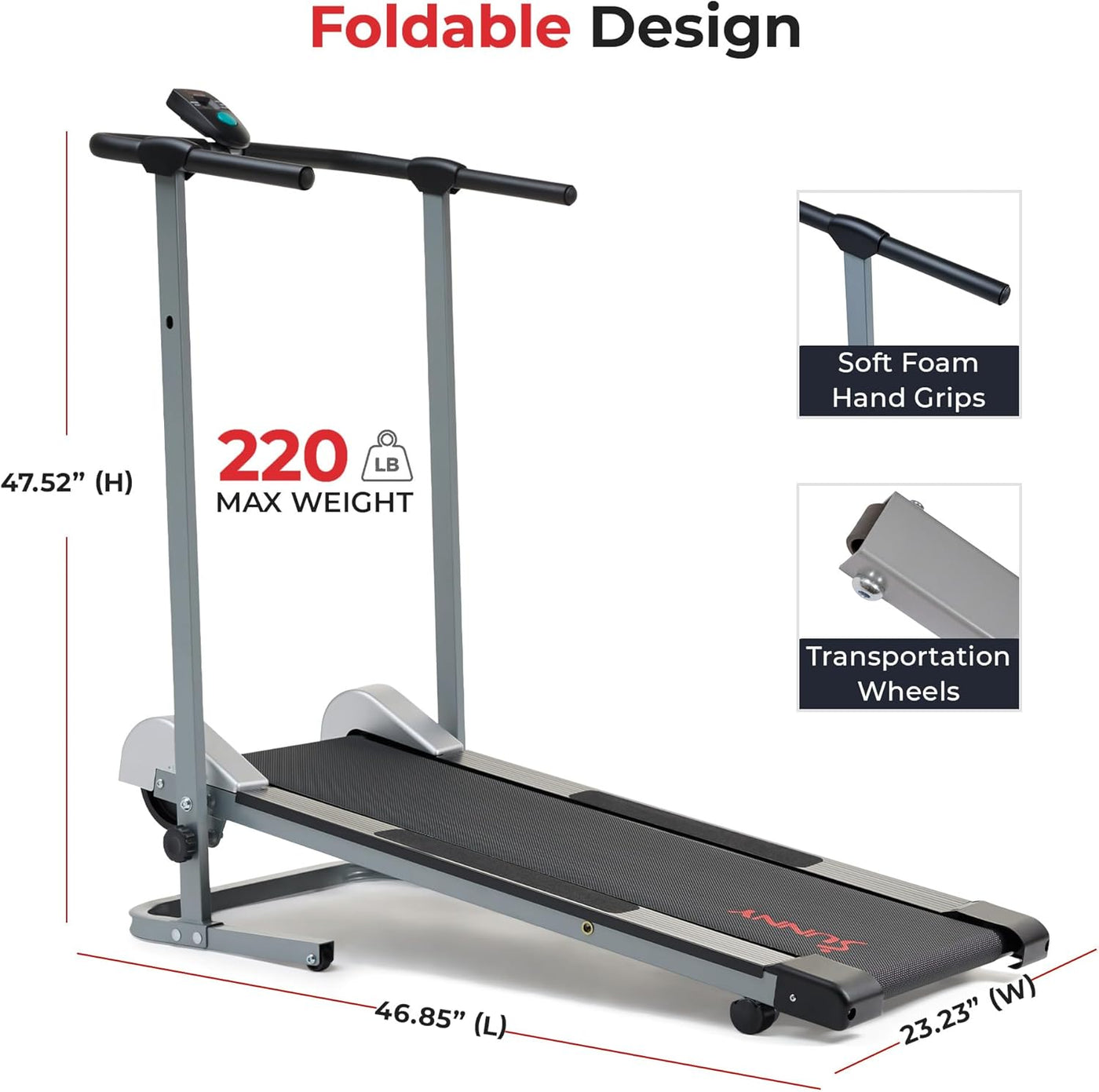 Sunny Health & Fitness Manual Walking Pad Treadmill for Home, Non-Electric - $80