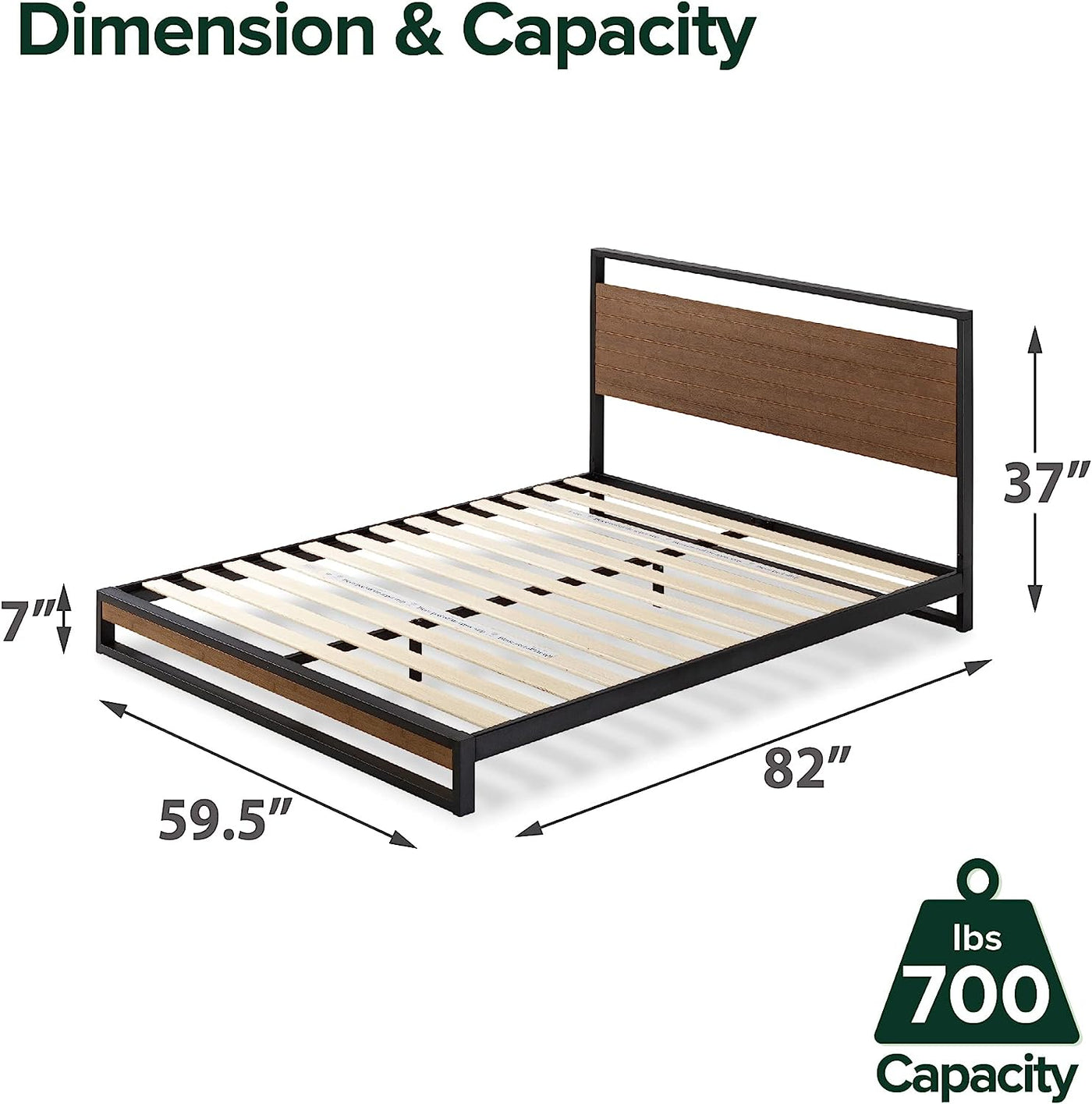 ZINUS Suzanne 37 Inch Bamboo & Metal Platform Bed Frame, Chestnut Brown, Queen - $155