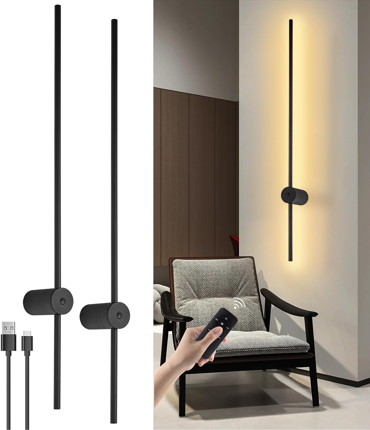 LED Wall Sconce Set of Two, USB Rechargeable Battery Operated Wall Lights Indoor - $80