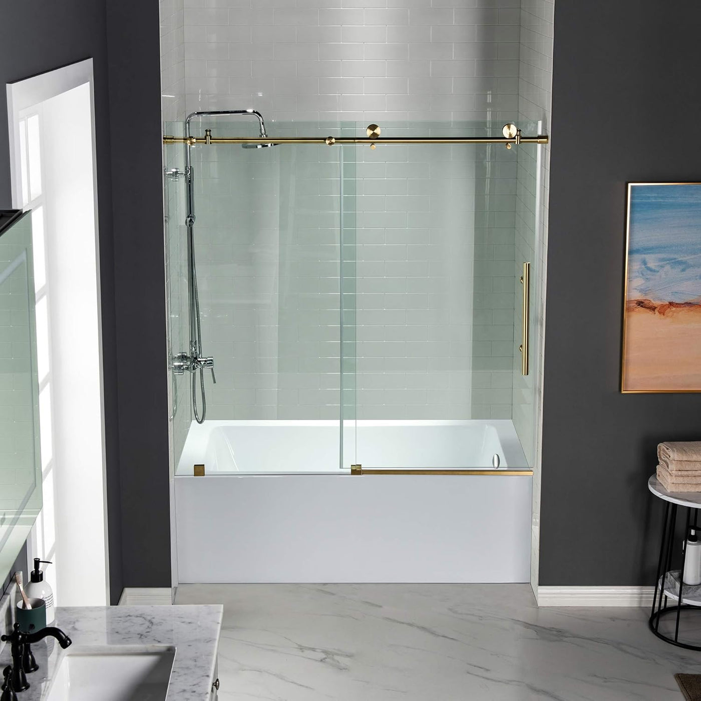 WOODBRIDGE Frameless Bathtub Shower Door,56" - 60" Width,62" Height, 3/8" (10 mm) - $425