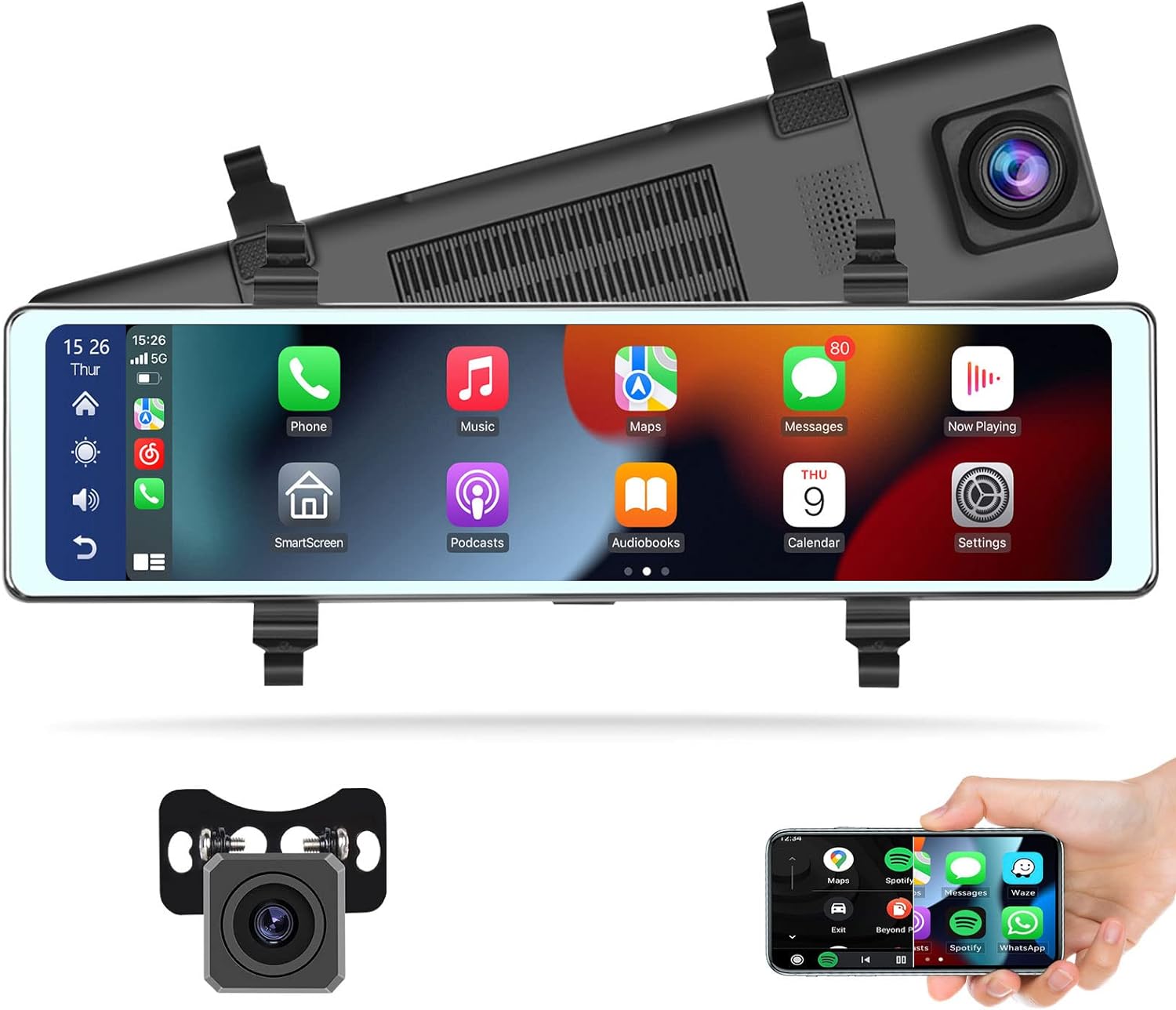Mirror Dash Cam, 1080P Front and Rear Dual Dash Cameras - $65