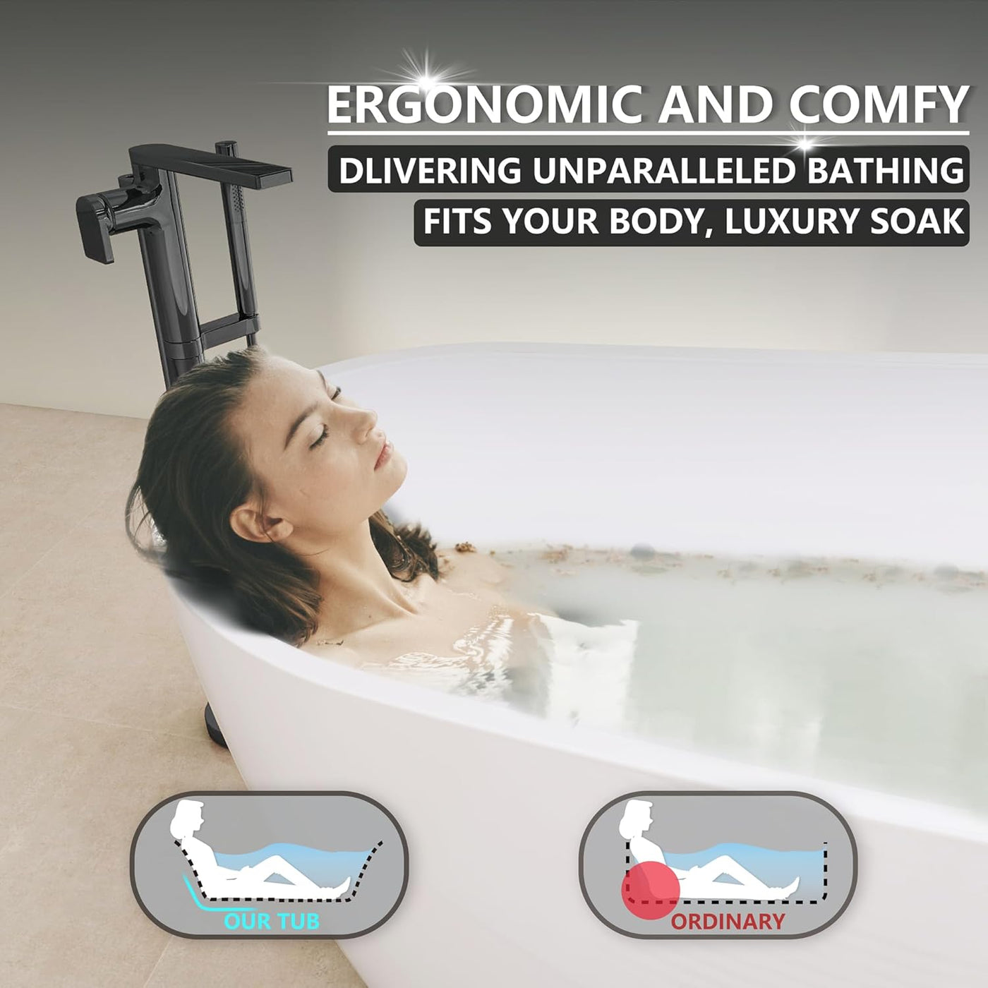 59" High-back Acrylic Freestanding Bathtub, cUPC Certified - $600