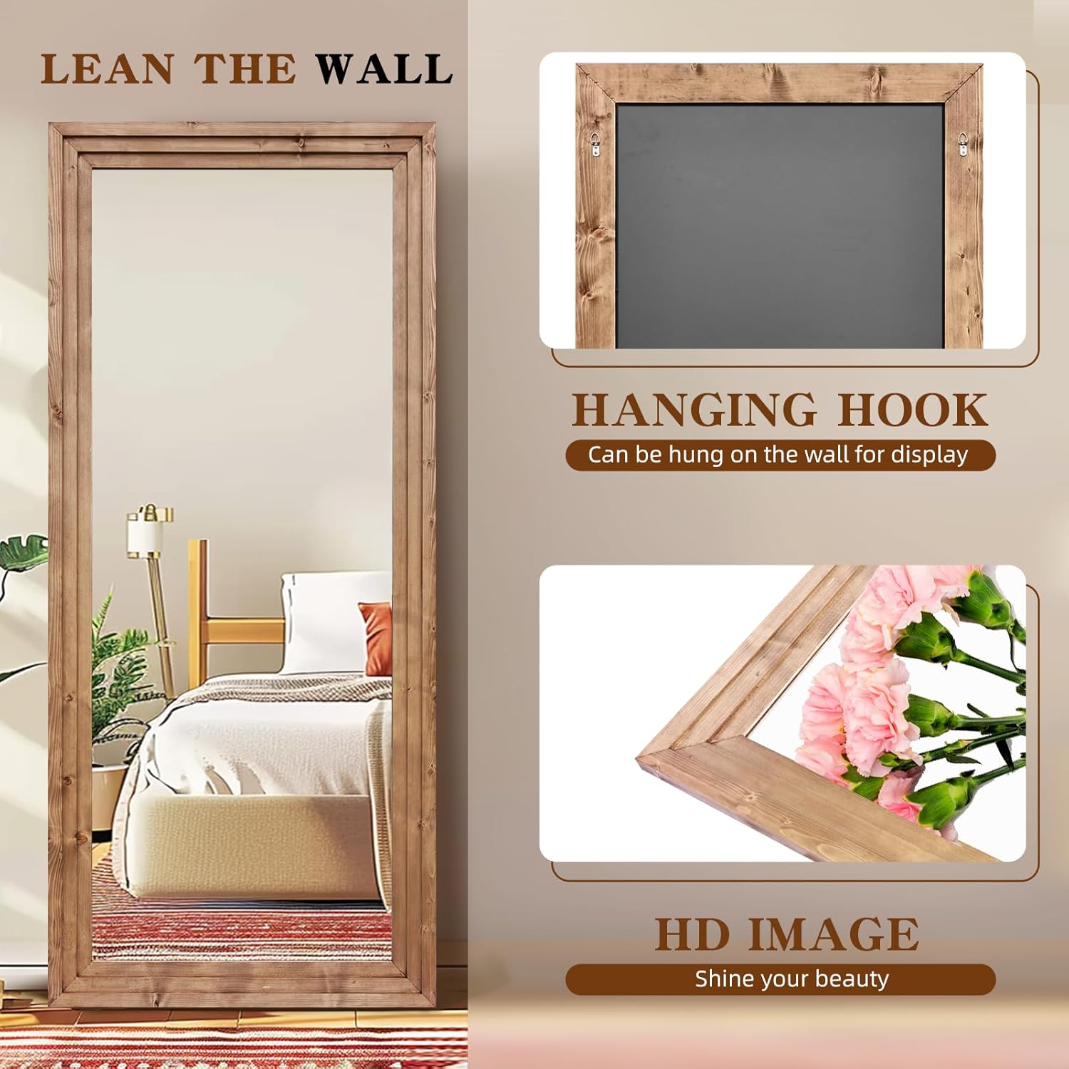 Full Length Mirror 76"x34" Solid Wood Frame Floor Large Mirror for Living Room - $130