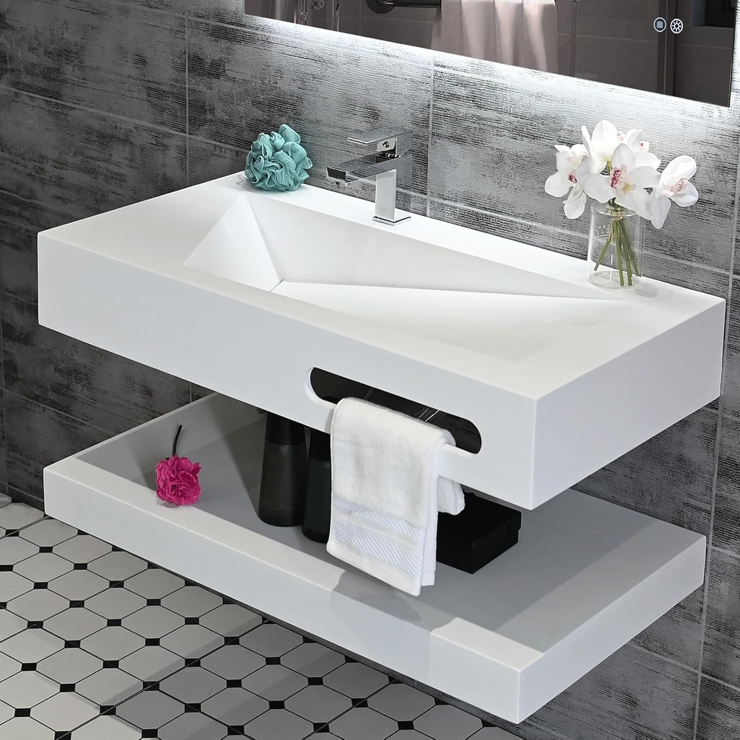 Gesipor 32"x19" Wall Mount Bathroom Vanity with Sink Stone Resin - $300