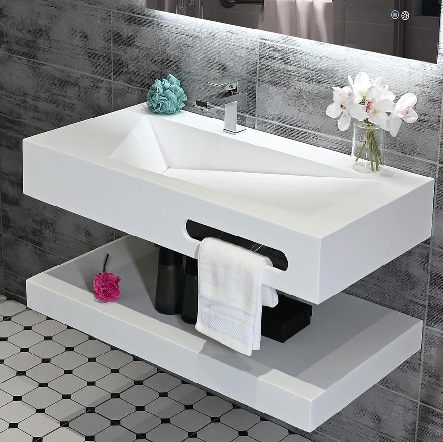 Gesipor 32"x19" Wall Mount Bathroom Vanity with Sink Stone Resin - $300