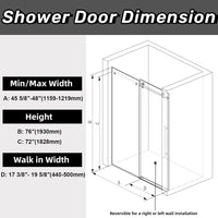 Sunrosa 48" W x 76" H Frameless Shower Door, Sliding Shower Door - $360