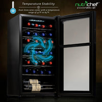 NutriChef PKCWCDS285 28 Bottle Fridge | Dual Zone Chiller | Adjustable Temperature - $285