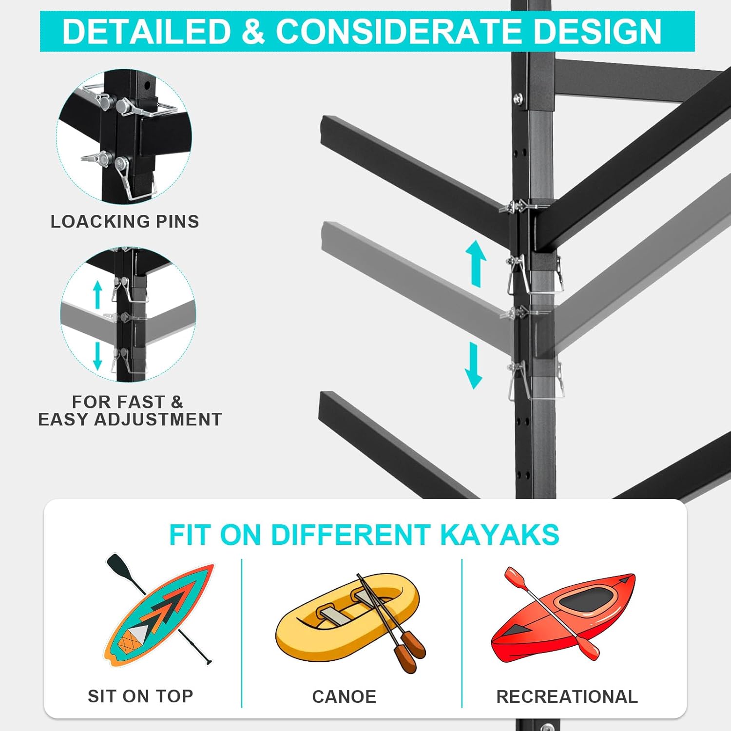 Heavy-Duty Kayak Storage Rack, Adjustable Kayak Rack for Indoor & Outdoor Use - $125