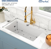 Sarlai 32 Inch White Undermount Sink Fireclay 32x19 Inch White Kitchen Sink - $190