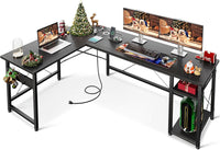 Coleshome L Shaped Computer Desk 66" with Power Outlet & Storage Shelves - $100