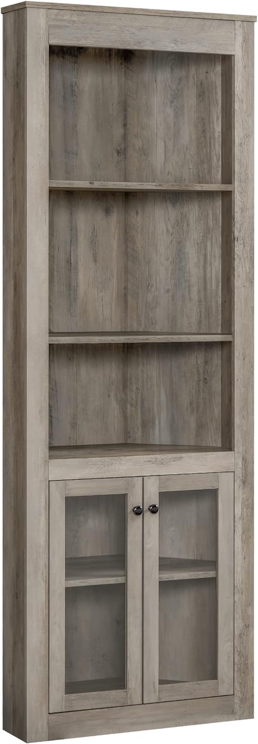 Home Source Stone Grey Bar Cabinet Bookshelf with Glass Doors - $125
