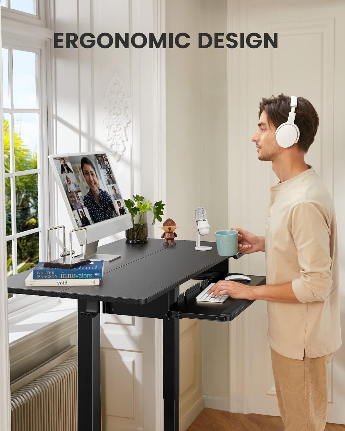 ErGear Electric Standing Desk with Keyboard Tray, 55x28 Inches Adjustable Height - $140