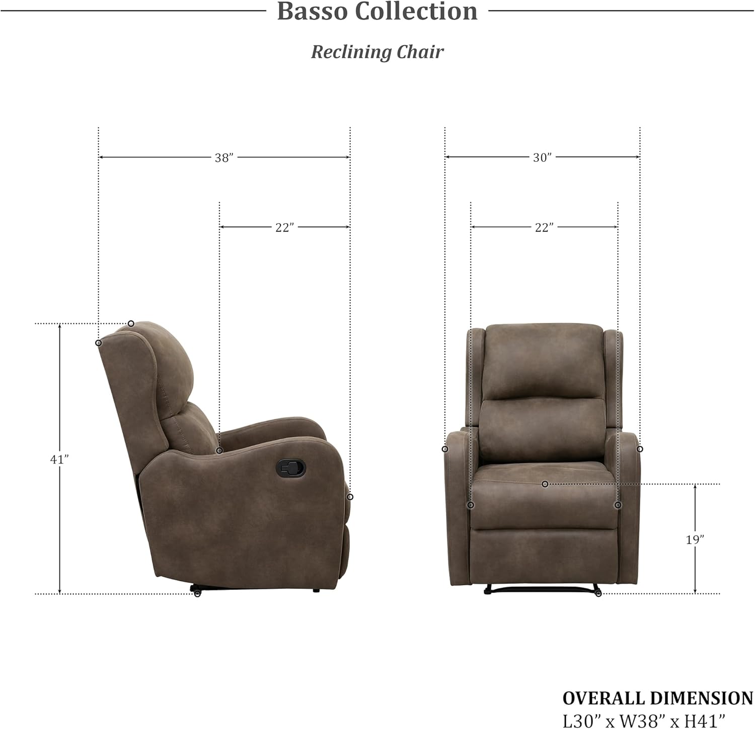 Lexicon Recliner Chair Living Room Reclining Sofa Chair, Brown - $285