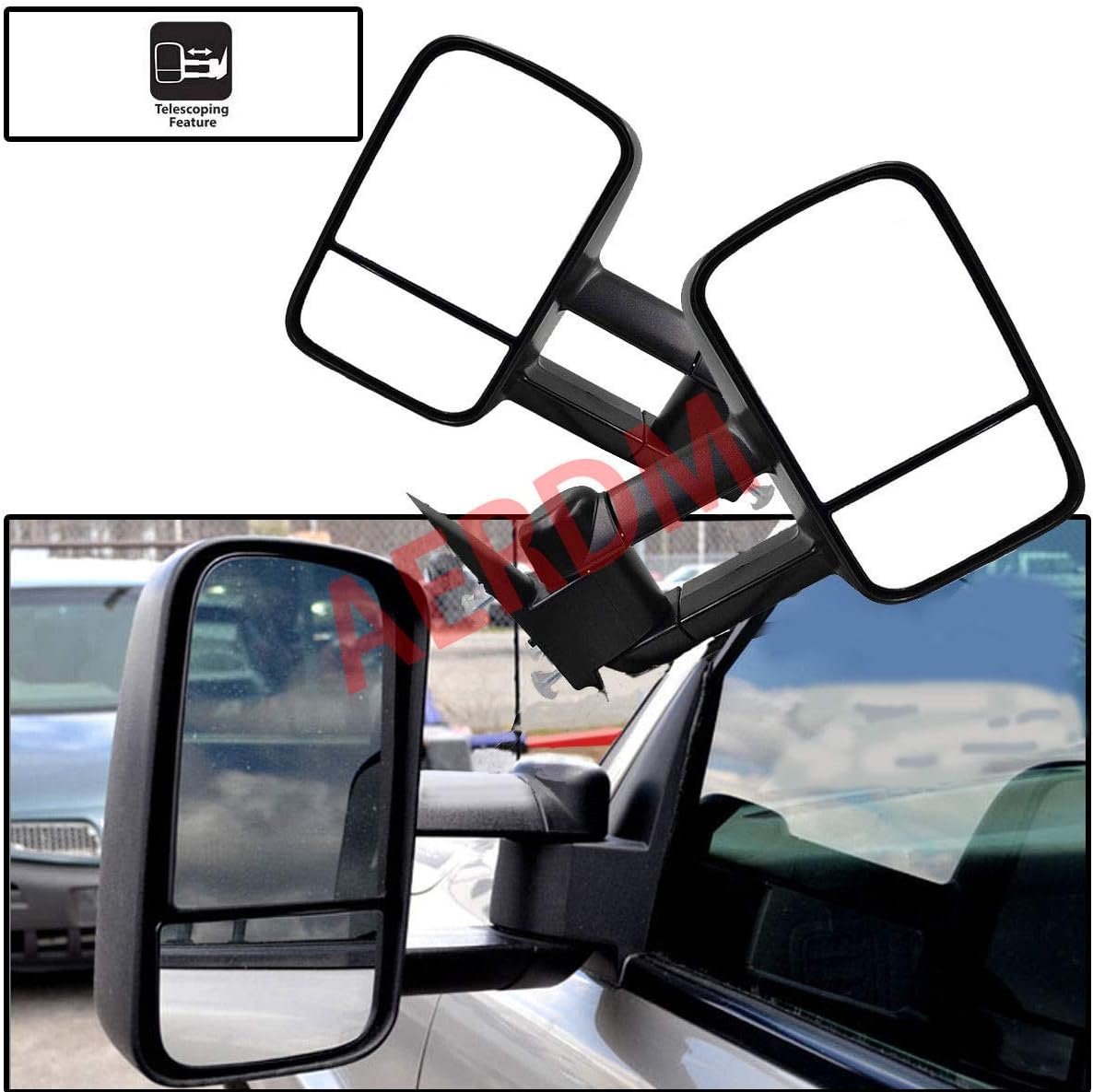 AERDM New Pair Towing Mirrors Manual Operated Textured Black - $55